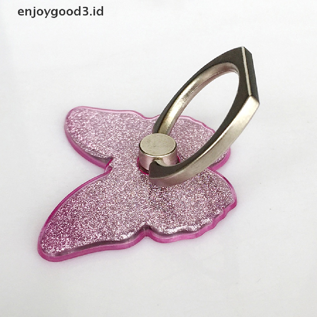 (Rready Stock) Ring Stand holder Bentuk Kupu-Kupu Aksen Glitter Rotasi 360 Derajat Untuk Handphone (ID)