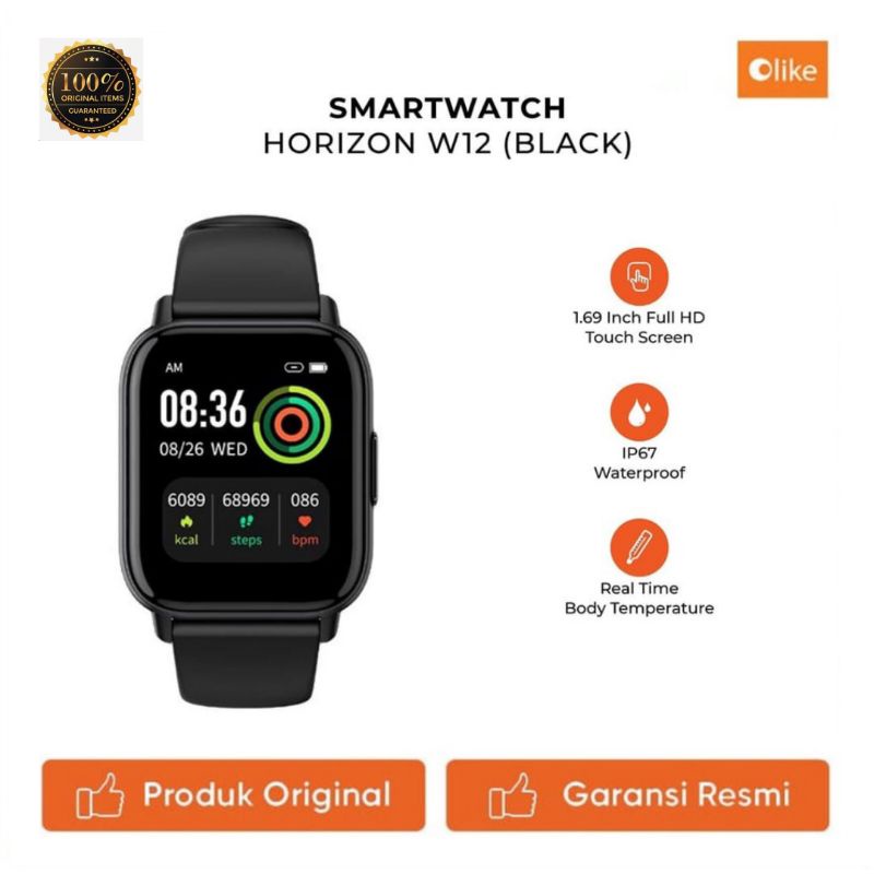 Olike Smartwatch Horizon HD Full  Touch Screen Real Time temperature IP67 20 Days Stand By Time W12