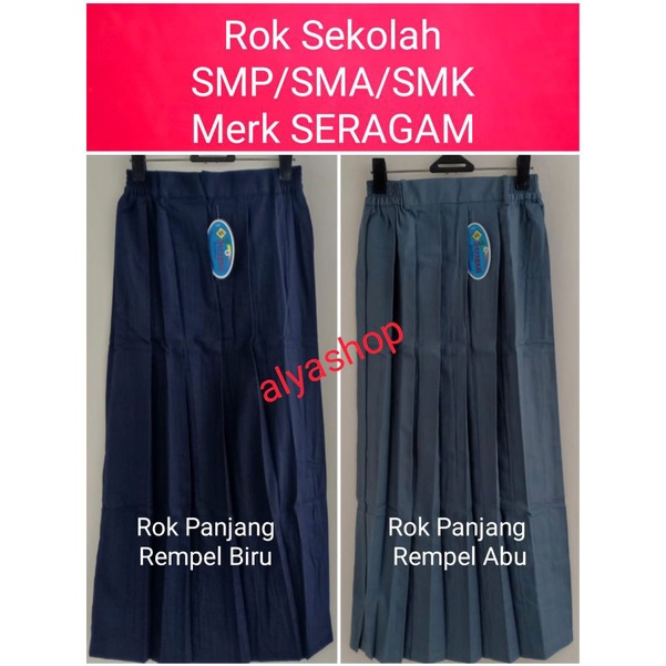Rok Sekolah SMP/SMA , Rok Panjang Rempel Biru &amp; Rok Panjang Rempel Abu Merk SERAGAM see