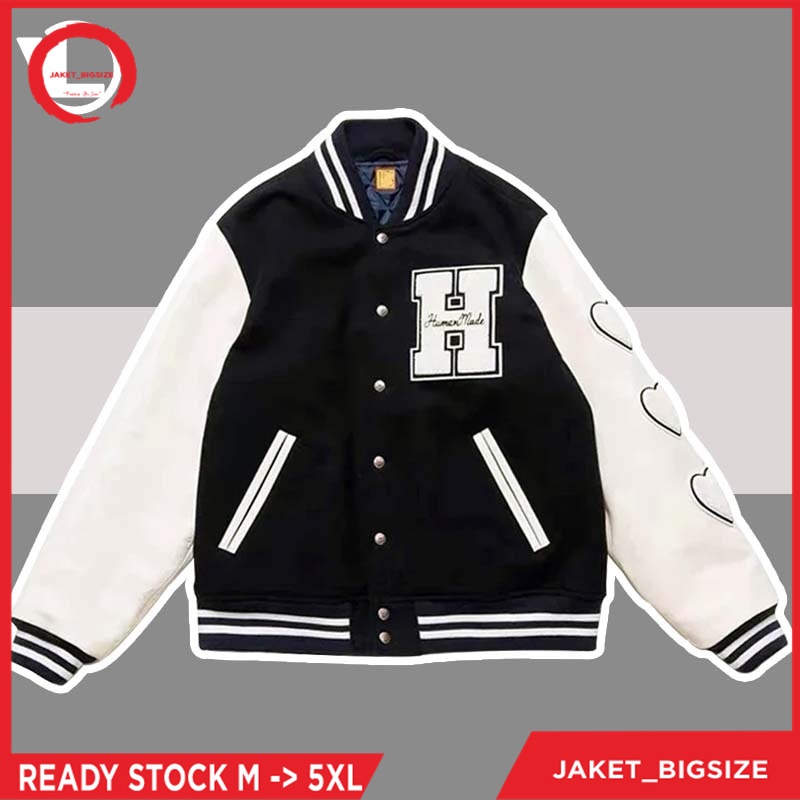 Varsity Jaket Bisbol Baseball Oversize Dewasa Laki laki Perempuan Cewek Cowok Unisex Jumbo Bigsize Motif Huruf H Ukuran M L Xl 2xl 3xl 4xl 5xl