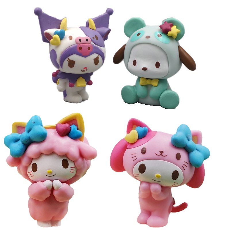 3pcs / Set Boneka Action Figure Anime My Melody Kuromi KT Kucing Domba Pochacco Untuk Dekorasi Kue Ulang Tahun