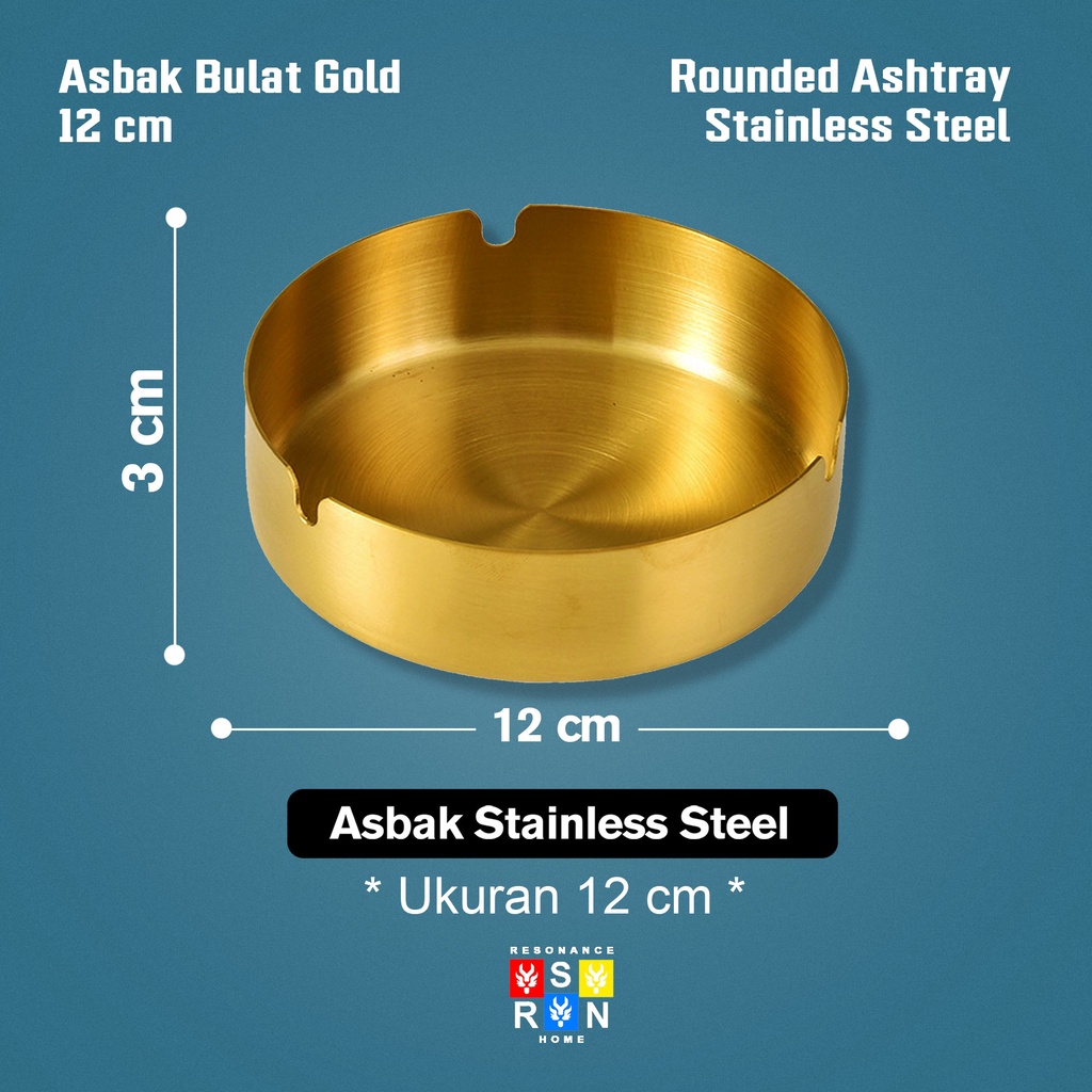 Asbak Bulat Stainless Steel GOLD Diameter 12cm / Ashtray Resonance Home