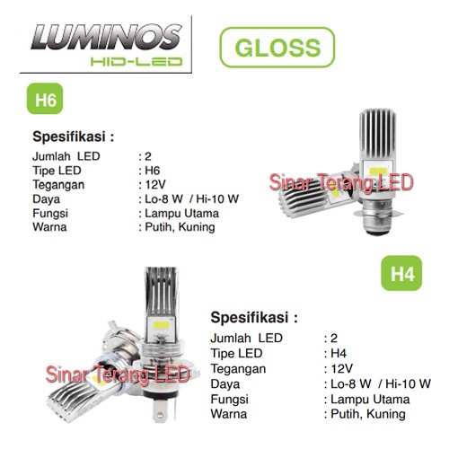 LUMINOS COB GLOSS H6 H4 LAMPU DEPAN UTAMA MOTOR LED AC DC HI LO
