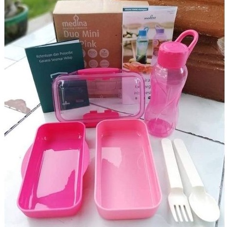 Jual Medina Duo Mini Set Kotak Bekal Makanan Lunch Box Set Warna Pink Biru Tempat Makan Set