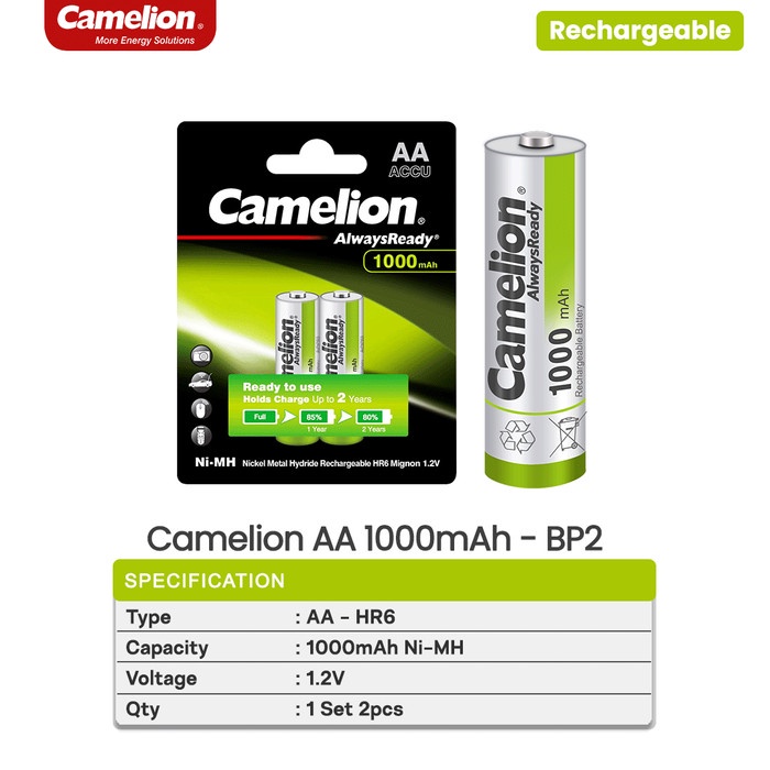 Camelion Rechargeable Battery Charger AA Baterai Cas A2 Batere 1000mAh