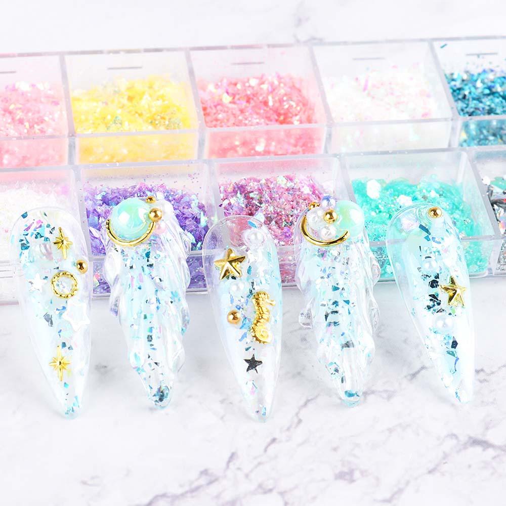 Mxbeauty Nail Art Sequin Warna-Warni Ultra-Tipis Laser Manicure Aksesoris