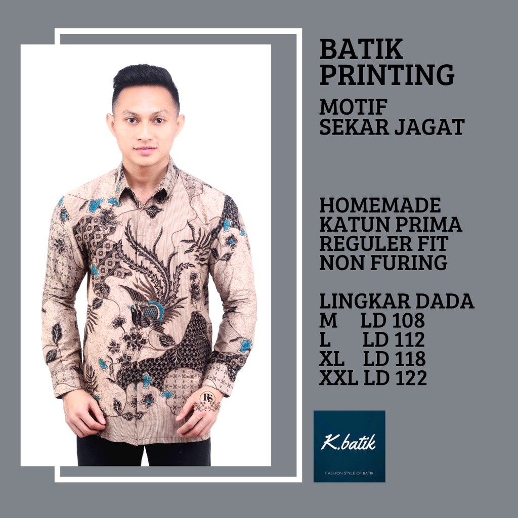 KEMEJA BATIK PRIA LENGAN PANJANG MOTIF SEKAR JAGAT BATIK MODERN BATIK SERAGAMAN KANTORAN BATIK PEKALONGAN BATIK KATUN