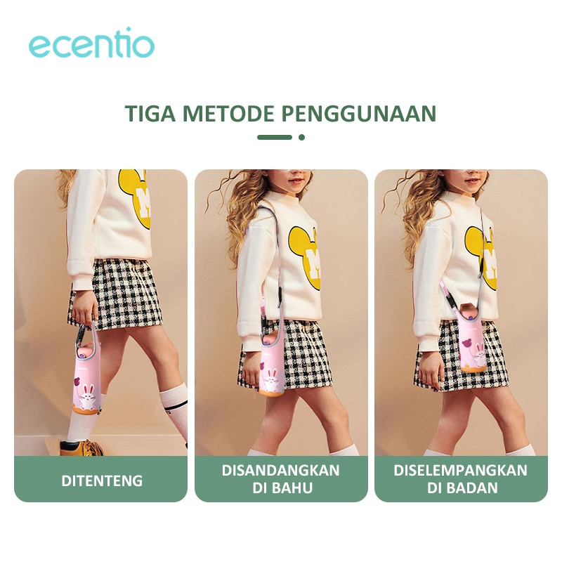 ecentio &amp; FOODI  tas botol minum anak sedotan termos air panas mini 400ml/tas botol minum termos air pana 400ml