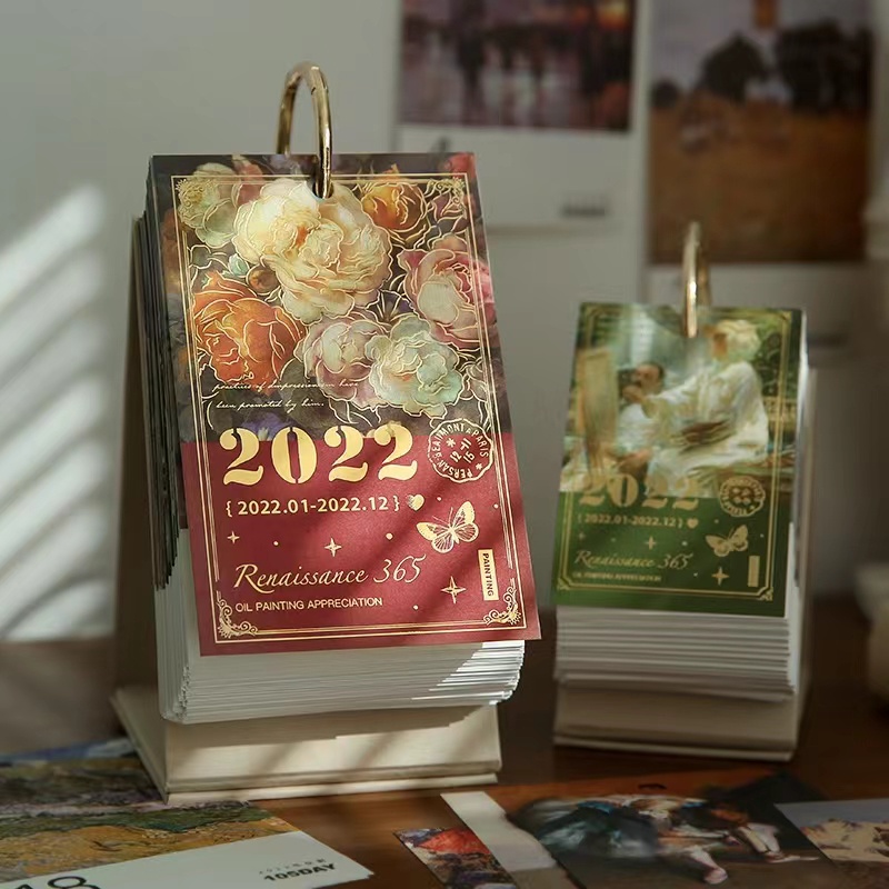 

2022 oil painting calendar for postgraduate film calendar ins365 days desktop decorations
