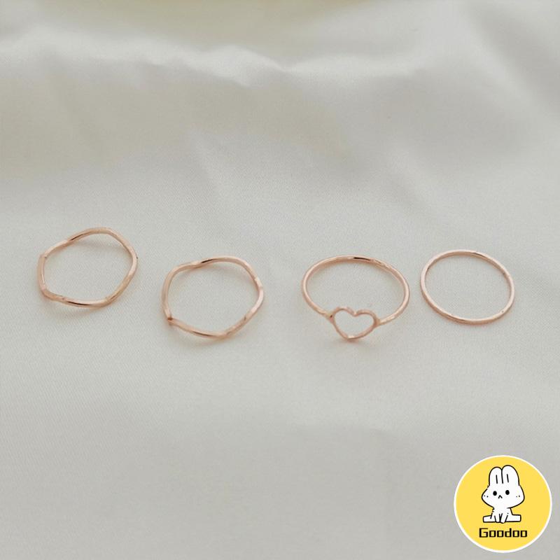 4 Pcs/set Jari Telunjuk Cincin Rose Gold Cincin Set Untuk Wanita Aksesoris Perhiasan Hadiah Natal -Doo