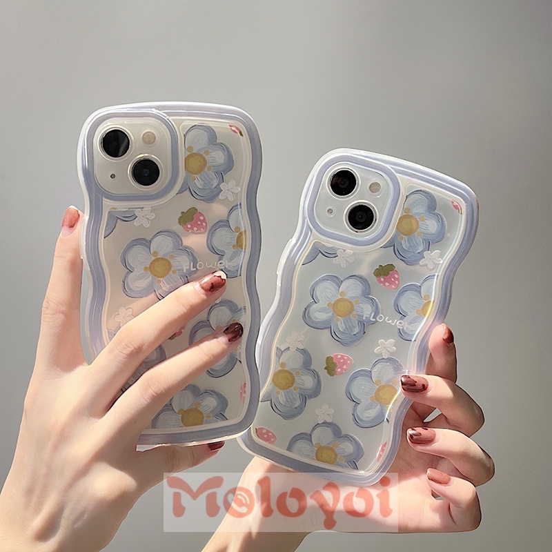 Soft Case Motif Bunga Strawberry Untuk iPhone 11 12 13 14 Pro MAX 6 6s 7 8 14 Plus XR X XS MAX SE 2020