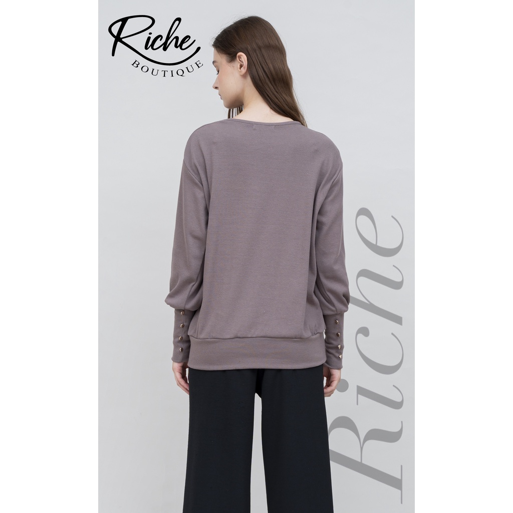 RICHE - blouse crewneck lengan balon manset panjang korean styls/ atasan wanita daily / original/murah nyerap ketingat kaos/auter OOTD hijab terbaru