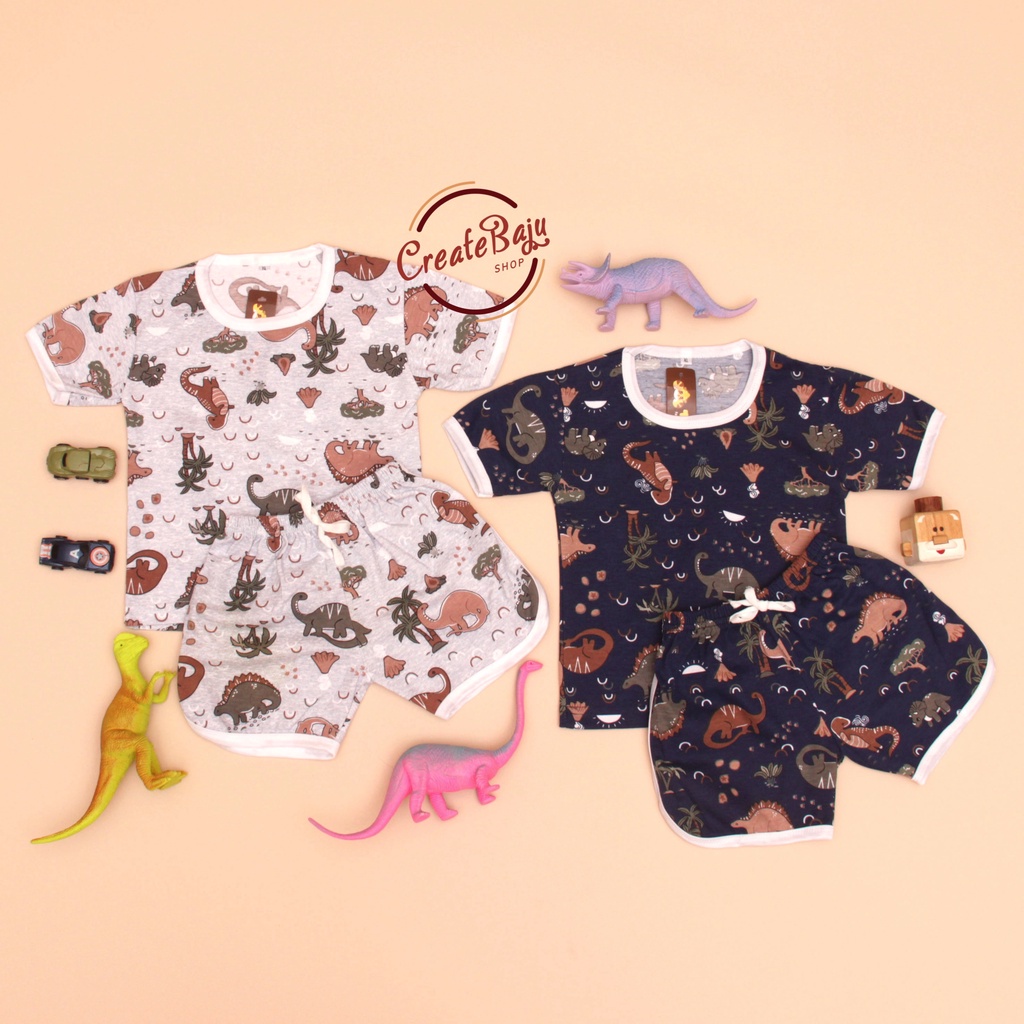 PROMO 7.7 SETELAN ANAK MOTIF DINO COCONUT SETELAN ANAK POLOS UNISEX LENGAN PENDEK