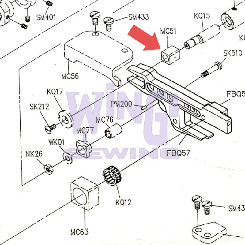 MC51 SIRUBA F007 Slide Block Dudukan Gigi Mesin Jahit Overdeck Kam