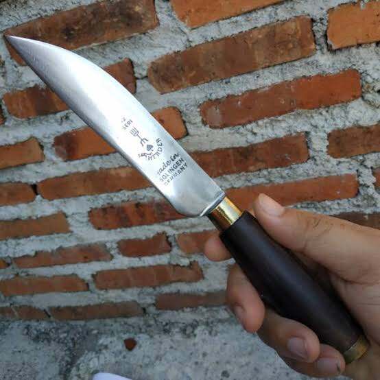 pisau cap garpu + sarung kulit (lokal)