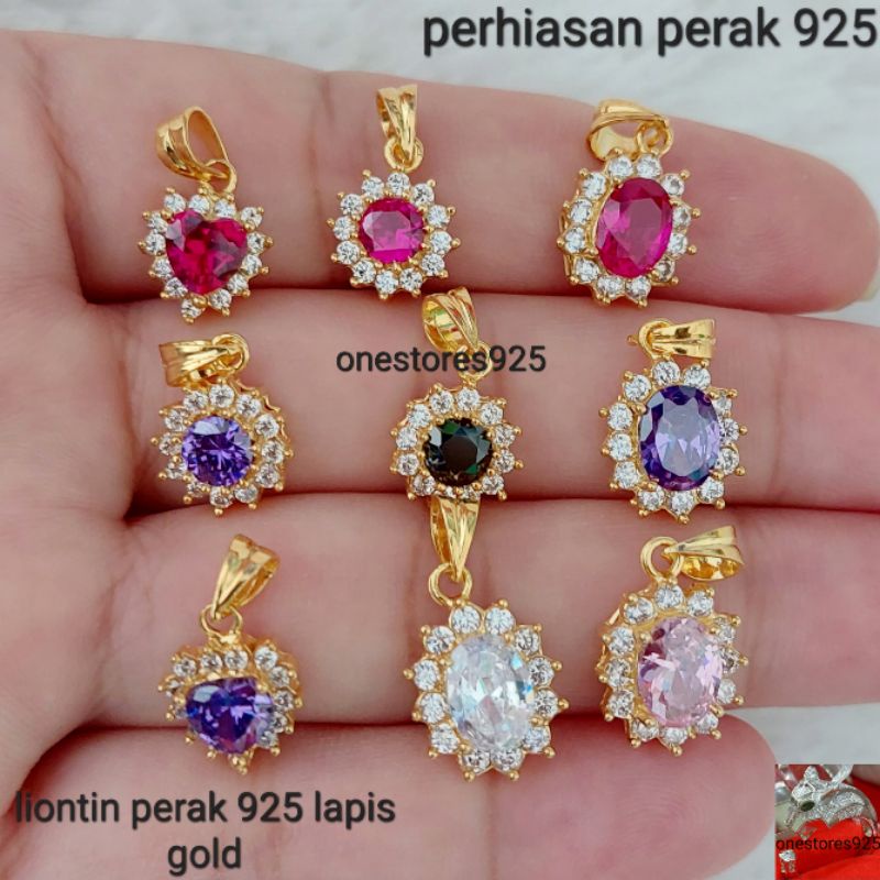 Liontin Batu Merah Hitam Ungu Putih Perak 925 Silver Asli Lapis Emas Kuning