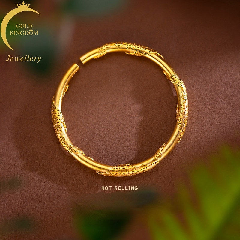 Goldkingdom Perhiasan Fashion Emas Asli Kadar 375 Bangkok Aksesoris Ready Stock Gelang Uang Metode Kuno Tongkat Bulat Koin Lapis Emas Gelang Wanita