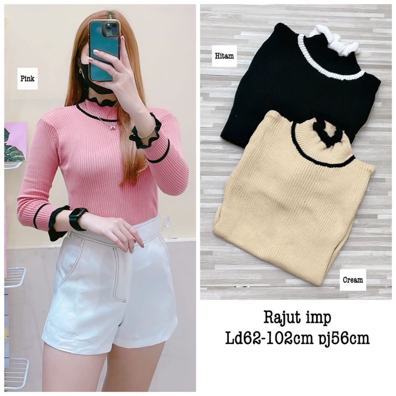 Atasan Turtleneck Kriwil Lengan Panjang - Pakaian Fashion Wanita Rajut