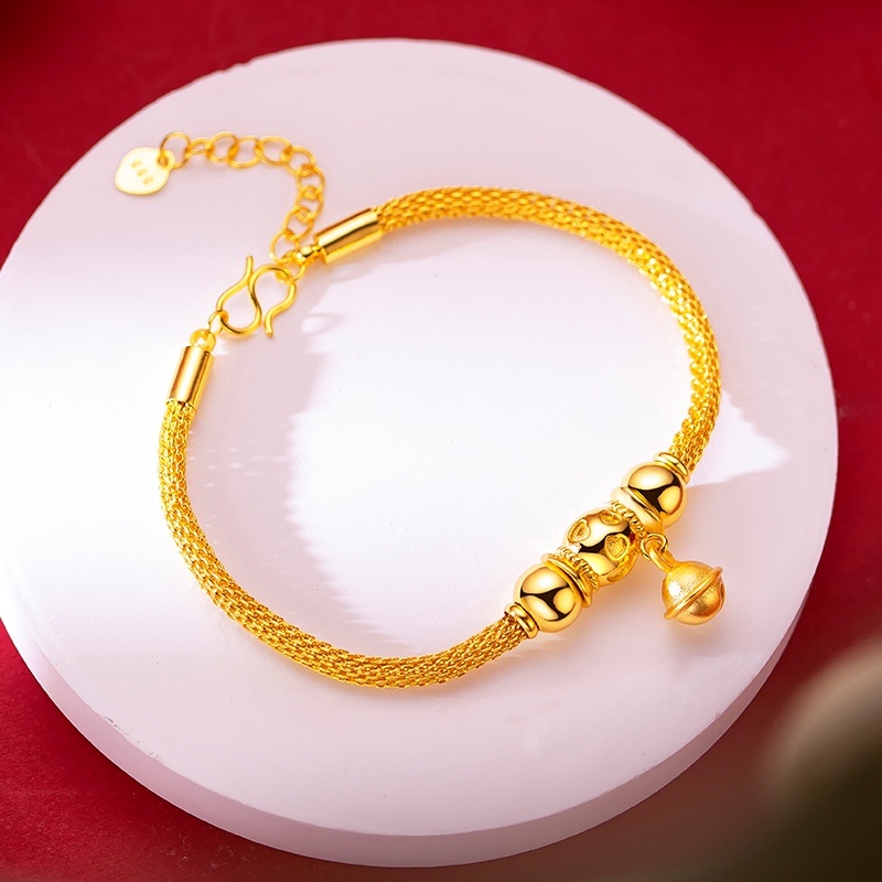 Goldkingdom Perhiasan Fashion 24K Bangkok Aksesoris Ready Stock Bell Kecil Gelang Wanita All-match Umur Aman Dan Panjang Gelang Kunci Emas Asli Kadar 375 Yang Kaya