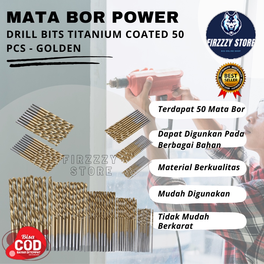 Taffware Mata Bor Power Drill Bits Titanium Coated 50 PCS - Golden