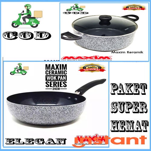 PAKET ISI 2PCS MAXIM NEOSTONE DEEP WOK 24 CM+20CM DUTCH OVEN + TUTUP KACA ORI