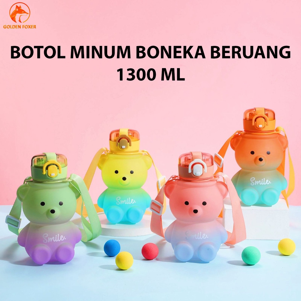 GOLDEN FOX / BOTOL MINUM BERUANG / BOTOL MINUM BONEKA VIRAL MURAH WARNA 1.1 LITER 2D & 3D STICKER