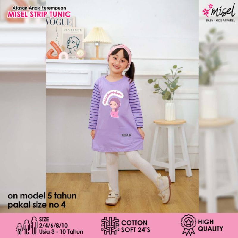 Baju Dress Tunik Kaos Anak Perempuan Cewek Lengan Panjang Misel Long Tunik Usia 2 3 4 5 6 7 8 9 Tahun