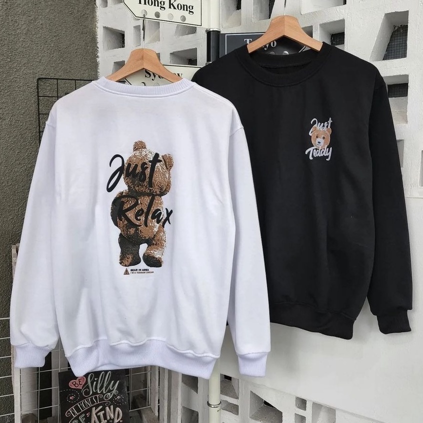 (CS) JUST RELAX Sweater Crewneck Sweatshirt Kpop Wanita Kekinian Oversize Fashion Outfit Ootd Korean Style Sweter Crewnek Switter Cewe Krunek Perempuan Sweeter Viral Remaja Korea Atasan Cewek Premium BB 45-70 PB 65 LD 110 120 Bahan Fleece Tebal M L XL XXL