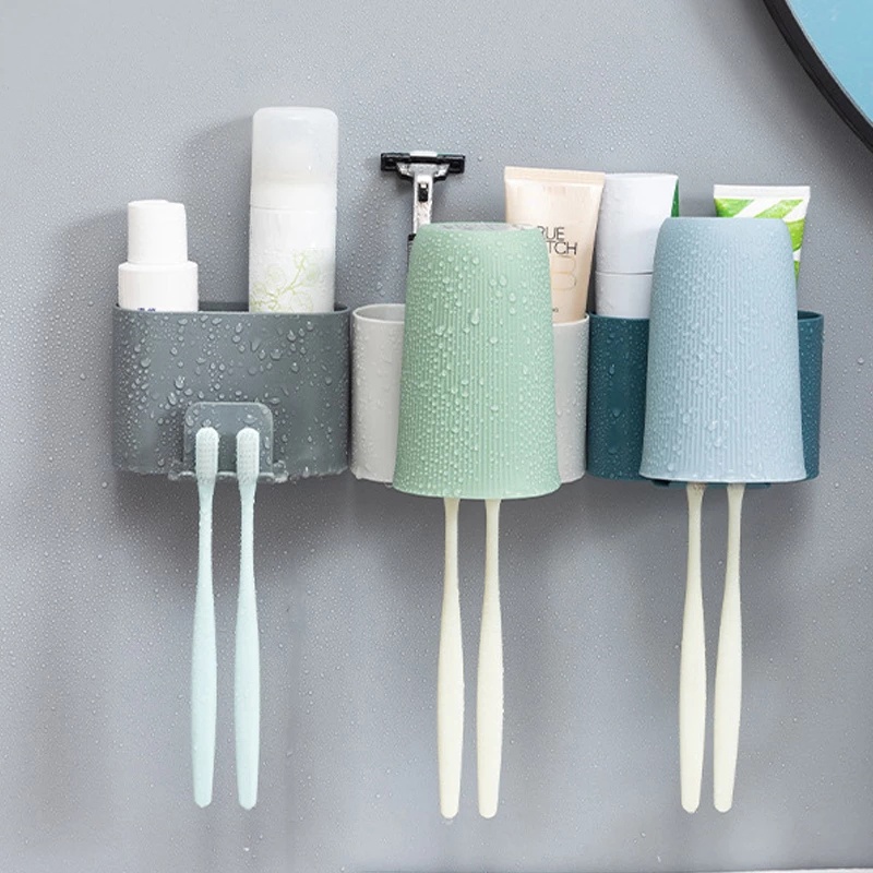 1 Pc Holder Penyimpanan Sikat Gigi Dengan Perekat Tahan Debu Untuk Dinding Kamar Mandi