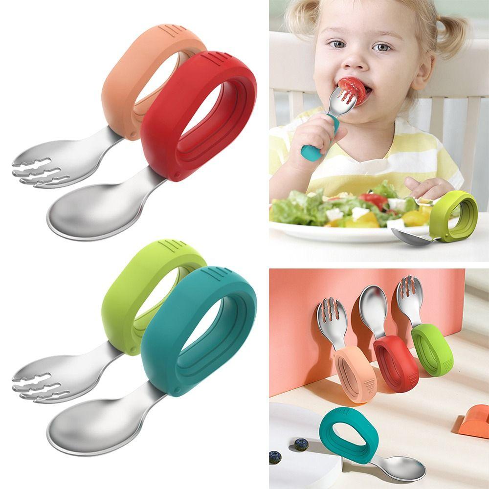 Preva Anak Peralatan Makan Silikon Bayi Gadget Makan Garpu Sendok Pendek Garpu Set