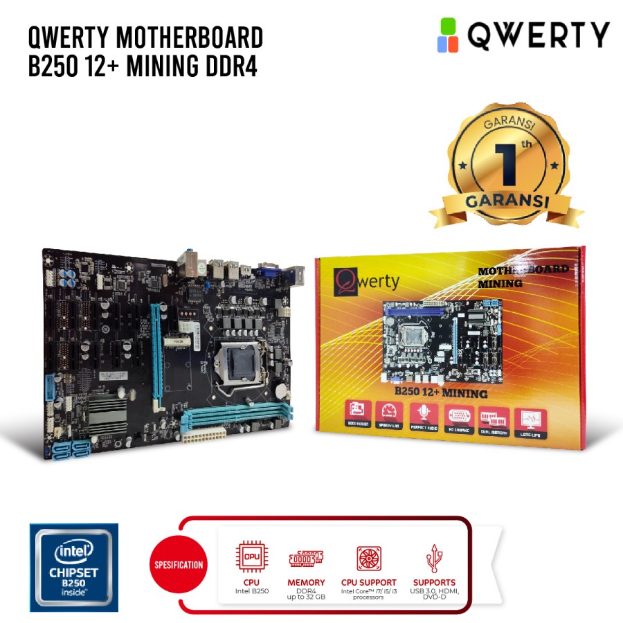 MOTHERBOARD QWERTY B250 12 SLOT PCIE SOCKET 1151 DDR4 GEN 6/7