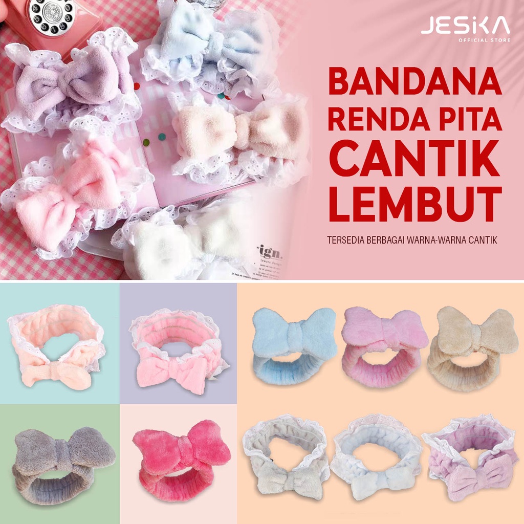 bandana pita bulu make up rambut wanita dewasa anak perempuan lucu gemoy elastis karet estetik headband mandi maskeran lucu karakter