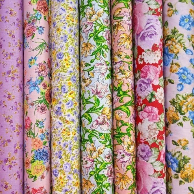 1 meter Kain katun lokal motif bunga kain 100% katun