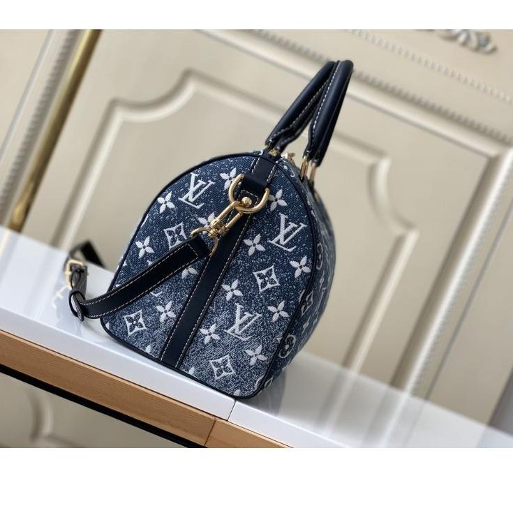 Top Seller--TAS IMPORT SPEEDY MEDIUM DENIM FREE BOX DAN PAPERBAG PREMIUM BAG SIZE.25 SLEMPANG TOP HA