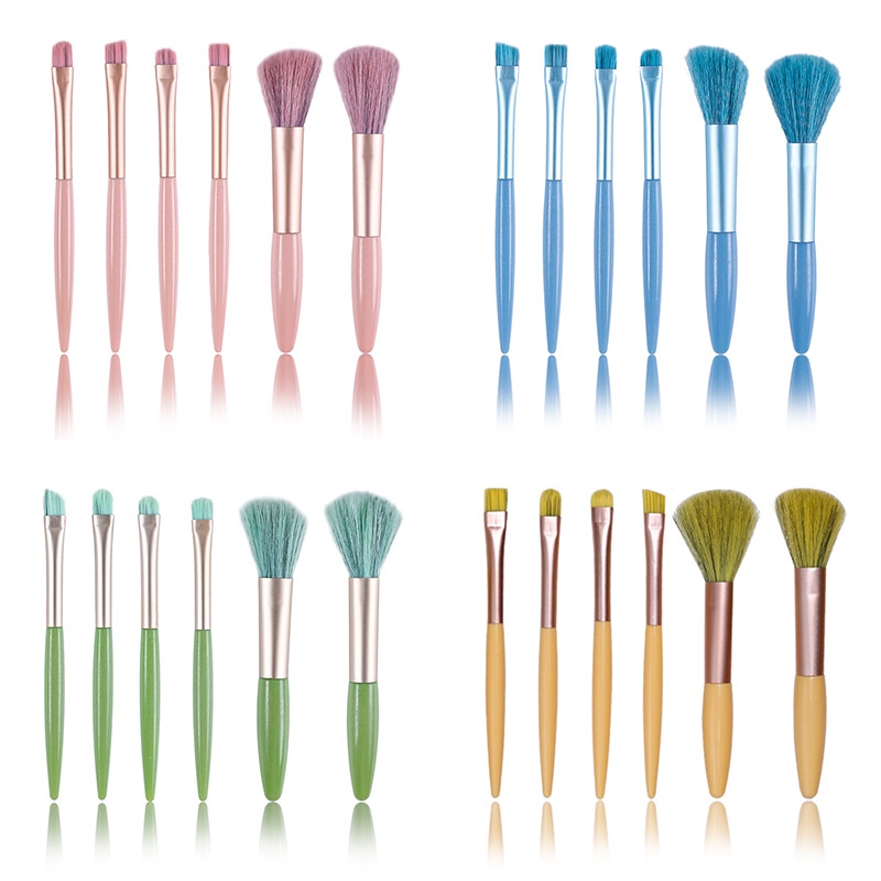 10pcs / Set Brush Kabuki Bulu Halus Untuk Makeup Foundation / Blush On / Bedak / Eyeshadow