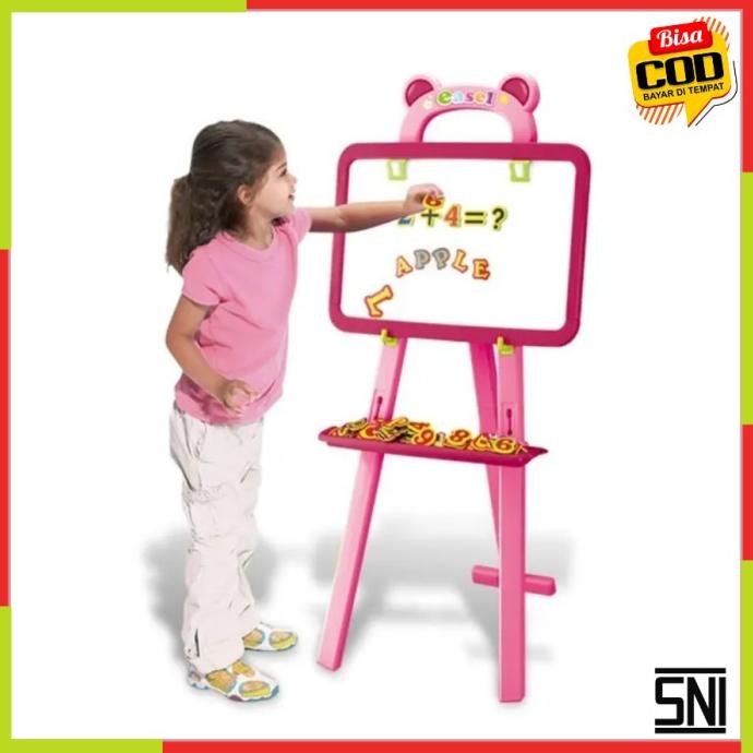 kado Mainan anak perempuan cewek 2 3 tahun Papan Tulis Easel 3in1 Pink