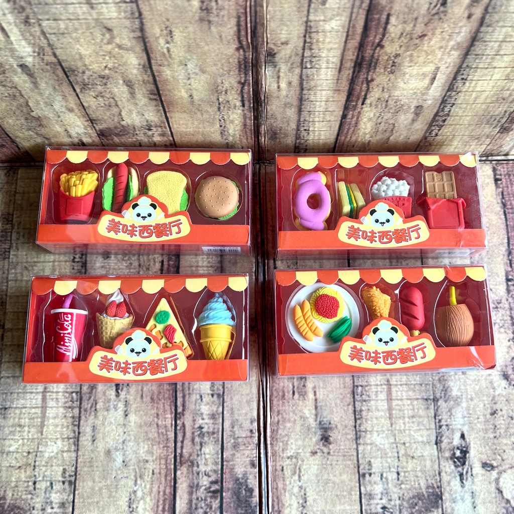 Penghapus Set Mika Qihao Sensory Fast Food 8422- Setip Set- Fancy Eraser Super Cute - Setip