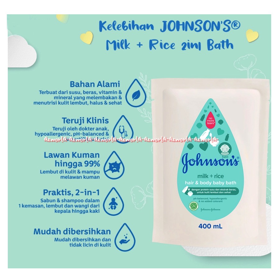 Johnson's Baby Bath Milk Rice 400ml Refill Sabun Bayi Untuk Membuat Kulit Lebih Lembut Halus Jonson Jhonson Johnson Sabun Susu Bayi Milk + Rice kemasan Pouch 400 ml