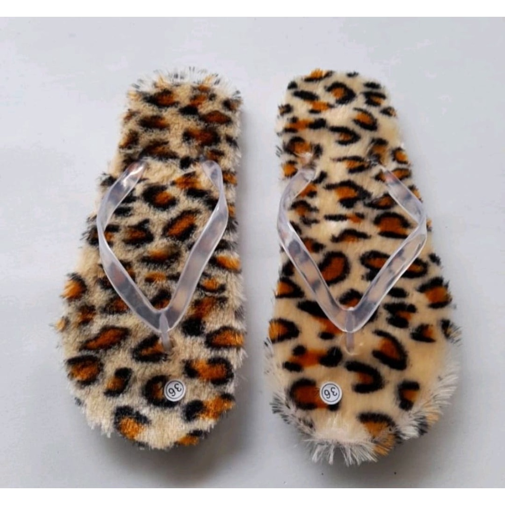 Sandal Sehari hari Sandal Jepit Jelly Bulu Halus Bermotif