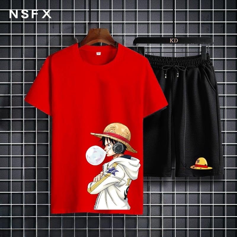 STELAN KAOS PRIA MOTIF LUFFY PERMEN ONEPIECE ATASAN SETELAN COWOK DAN CELPEN