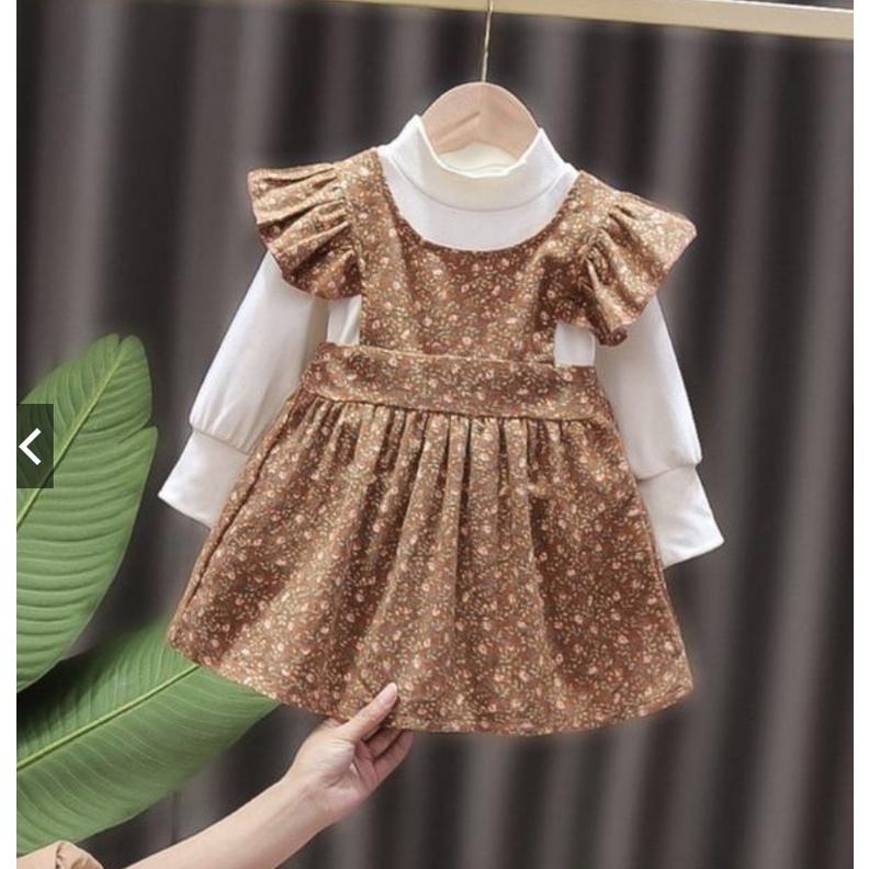 SALE DR114- 0-3T Dress Bayi 2 in 1 Overall Perempuan Autumn Leave Blowing