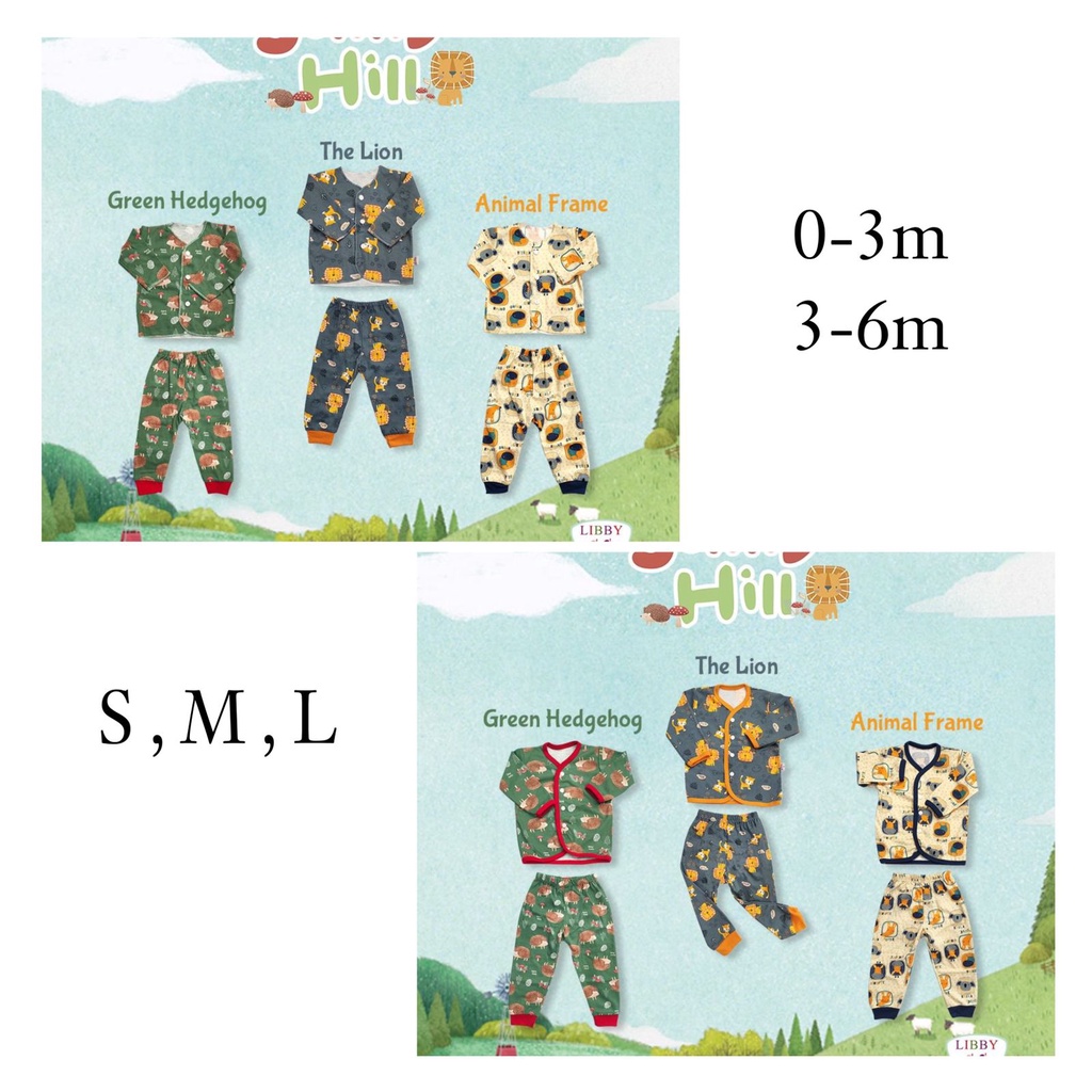 Libby Stelan Baju Kancing Depan Panjang + Celana Panjang 0-3m 3-6m SML