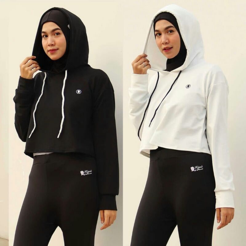 Hoodie Crop Top Long Sleve Wanita Sport Olahraga Lari Senam Sepeda Jogging Terbaru