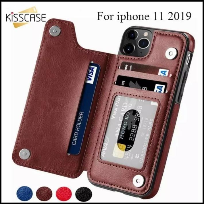Case Iphone 11 Original Casing Kulit Magnet Slot Kartu Stand