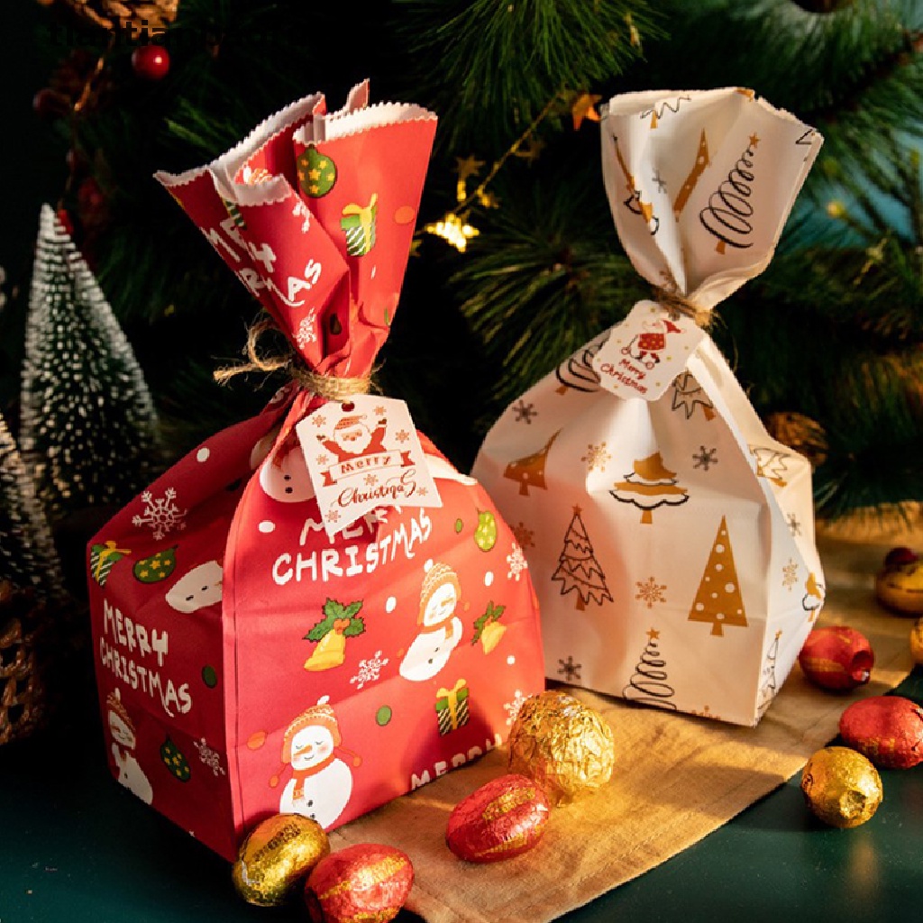 [tiantianbaofu] 24 Pcs Christmas Kraft Paper Bags With 24 Pcs Labels Santa Snowman Candy Bag Boutique