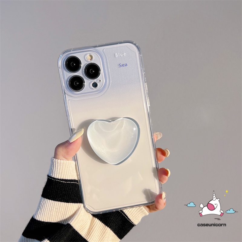 Casing Redmi A1 10 10A 9 9A 9T 10 10C 9C Note 11 9 8 9s 9pro 10 10s 11s 11pro 10pro Max POCO X3 F4 M3 Soft Case Gradasi Biru Dengan Bracket Stand Dudukan Cincin Love Heart Lucu