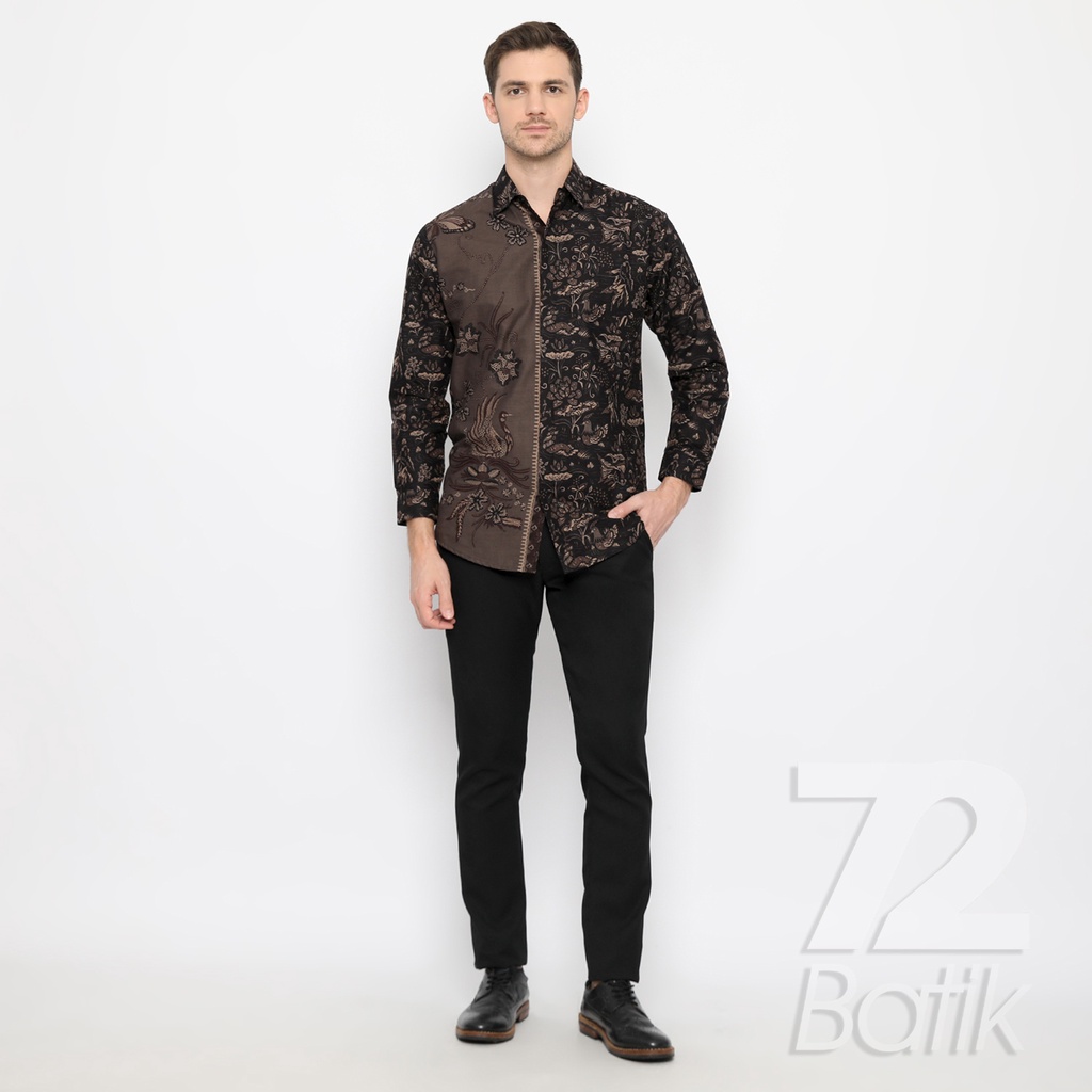 KEMEJA BATIK PRIA Lengan Panjang Premium Two Tone Pagi Sore Elegant Warna Coklat 722552 Cap 72 Baju Kemeja Atasan Pakaian Setelan Batik Pria Cowok Laki Laki Remaja Keluarga Kantor Lengan Panjang Modern Slimfit Slim Fit Premium Kekinian