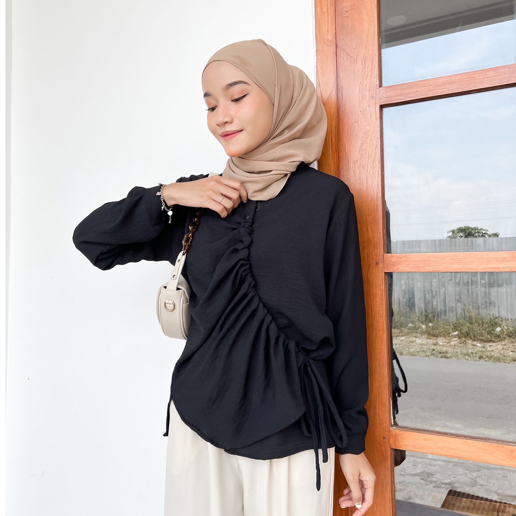 TANTI BLOUSE SERUT Kemeja Crinkle Wanita Model Megan Blouse Serut Crincle Airflow Atasan Wanita Terbaru Viral Kekinian Premium