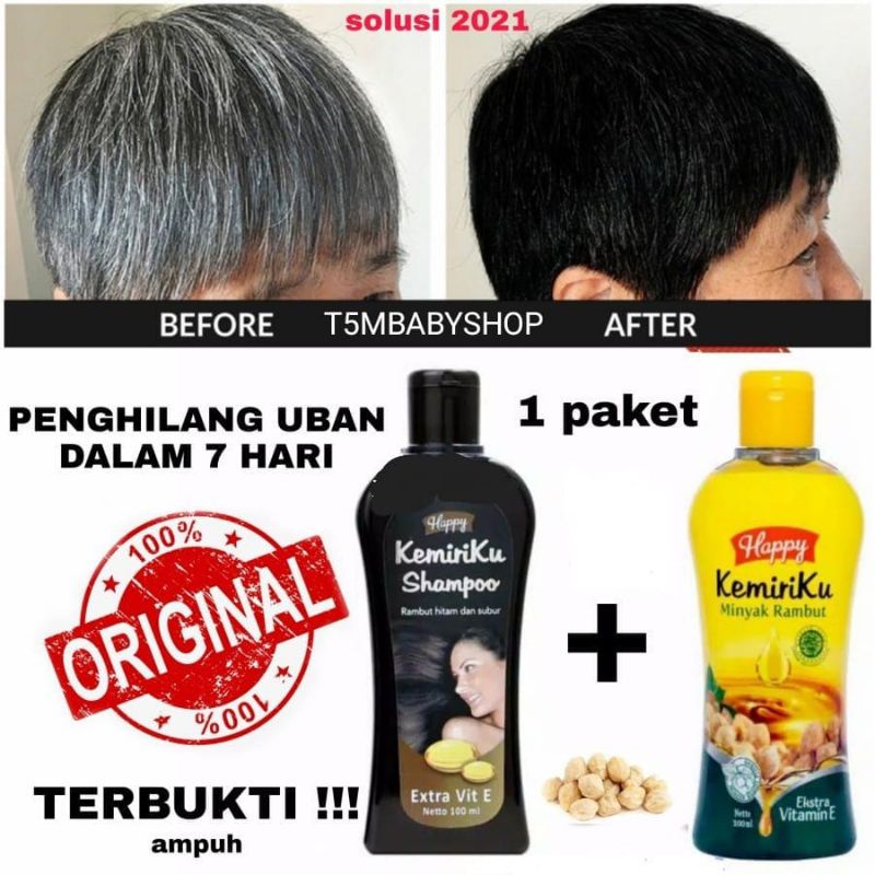 SEPAKET HAPPY SHAMPO+MINYAK RAMBUT KEMIRIKU VIT.E PENUMBUH RAMBUT BOTAK-PENGHILANG UBAN 100% ORI BPO
