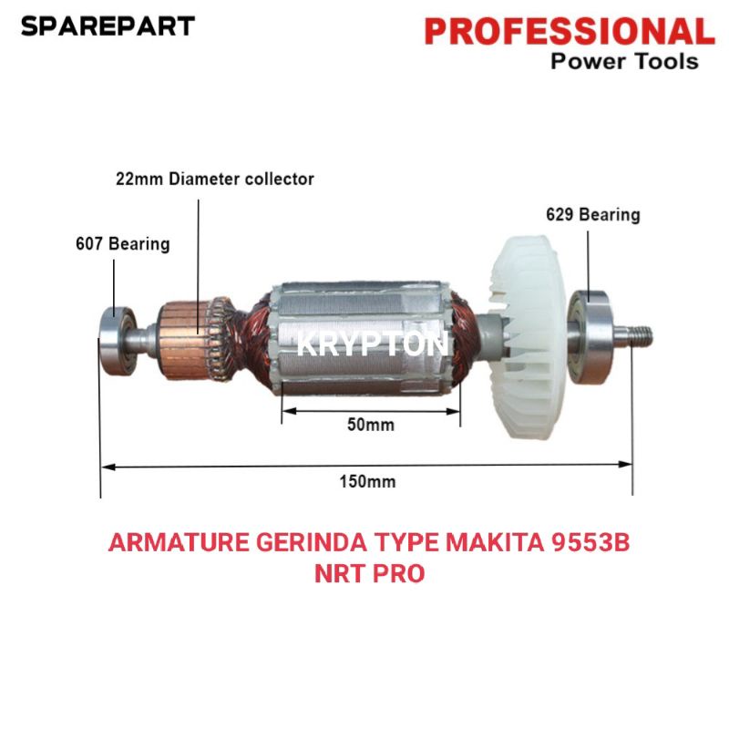ARMATURE GERINDA MAKITA 9553B NRT PRO / DCA / MOLLAR 100% ORIGINAL PART